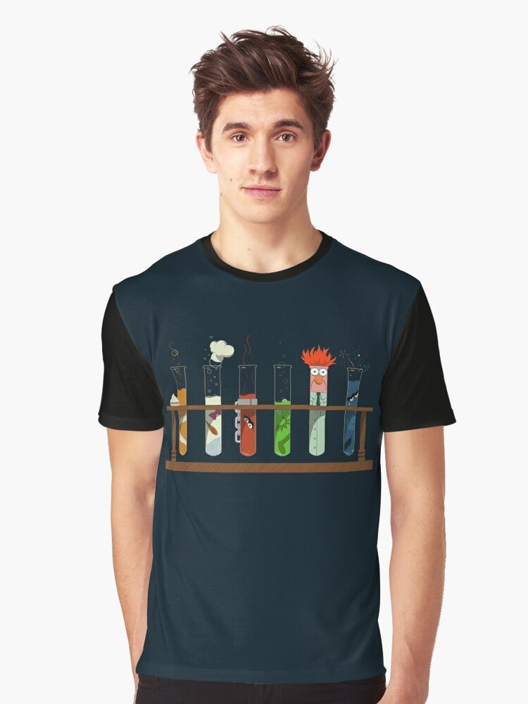 Muppet Science - Chemistry Graphic T-Shirt featuring Kermit, Fozzy, and other Muppet characters in a vintage science lab setting - Men