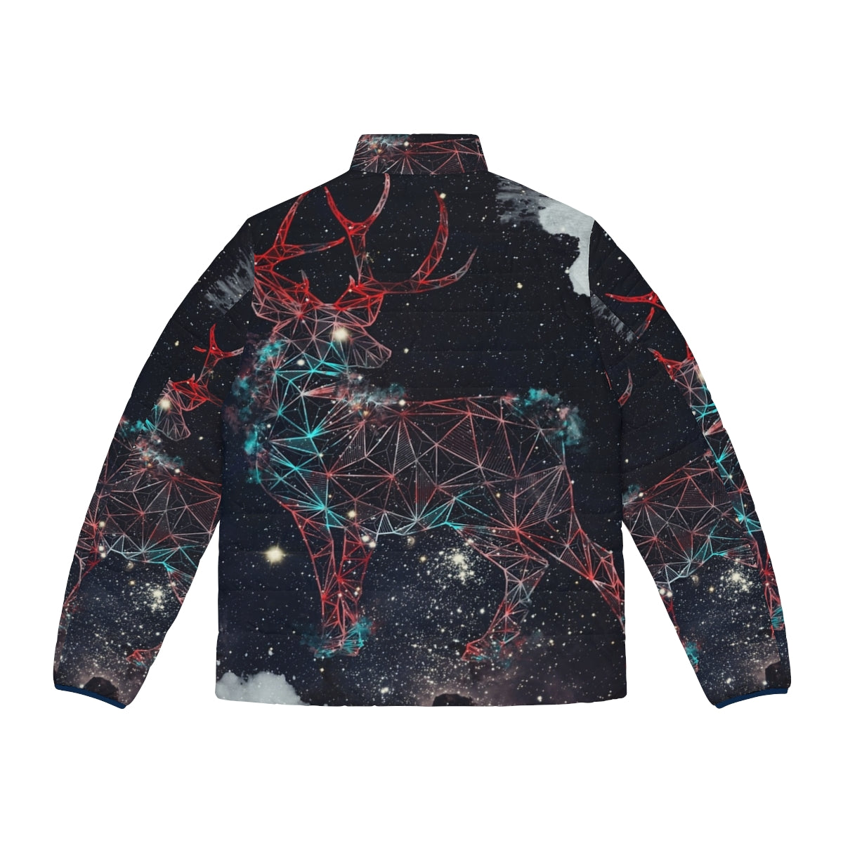 Celestial deer puffer jacket with graphic galaxy and star design - Back