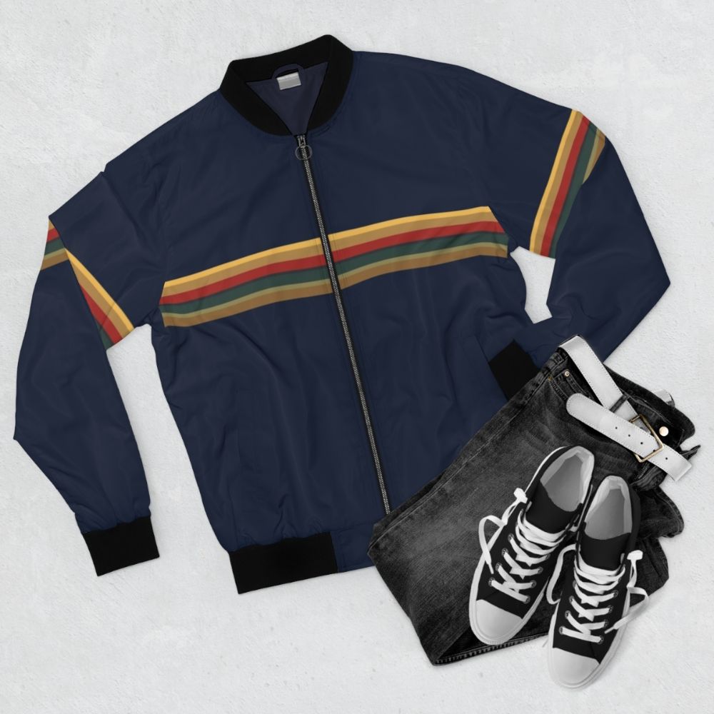 13th Doctor Who Rainbow Cosplay Bomber Jacket - Flat lay