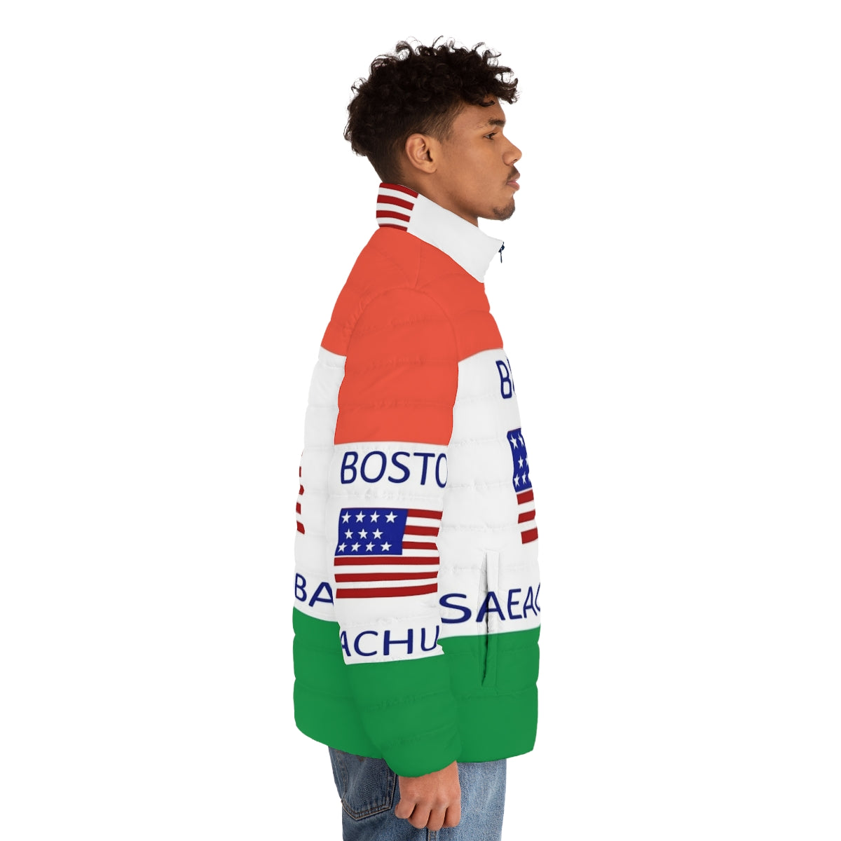 Boston Massachusetts meme puffer jacket - men side right