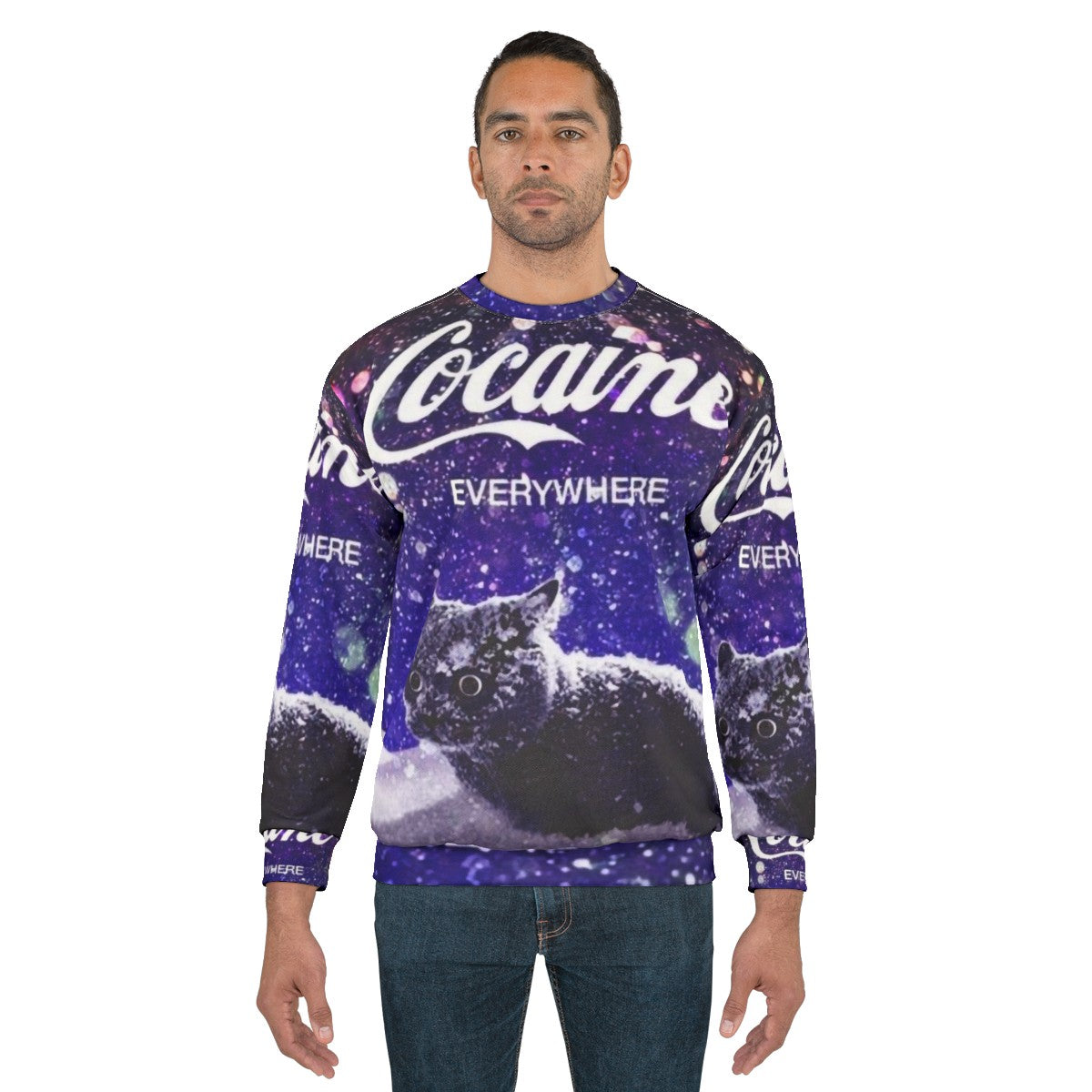 Cocaine Cat Sweatshirt with Quirky Cat Graphic - men