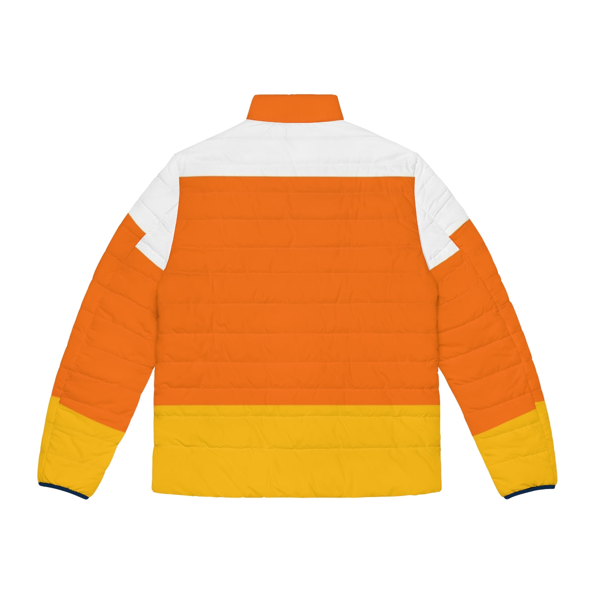 Candy corn inspired puffer jacket, perfect for Halloween and fall festivities - Back