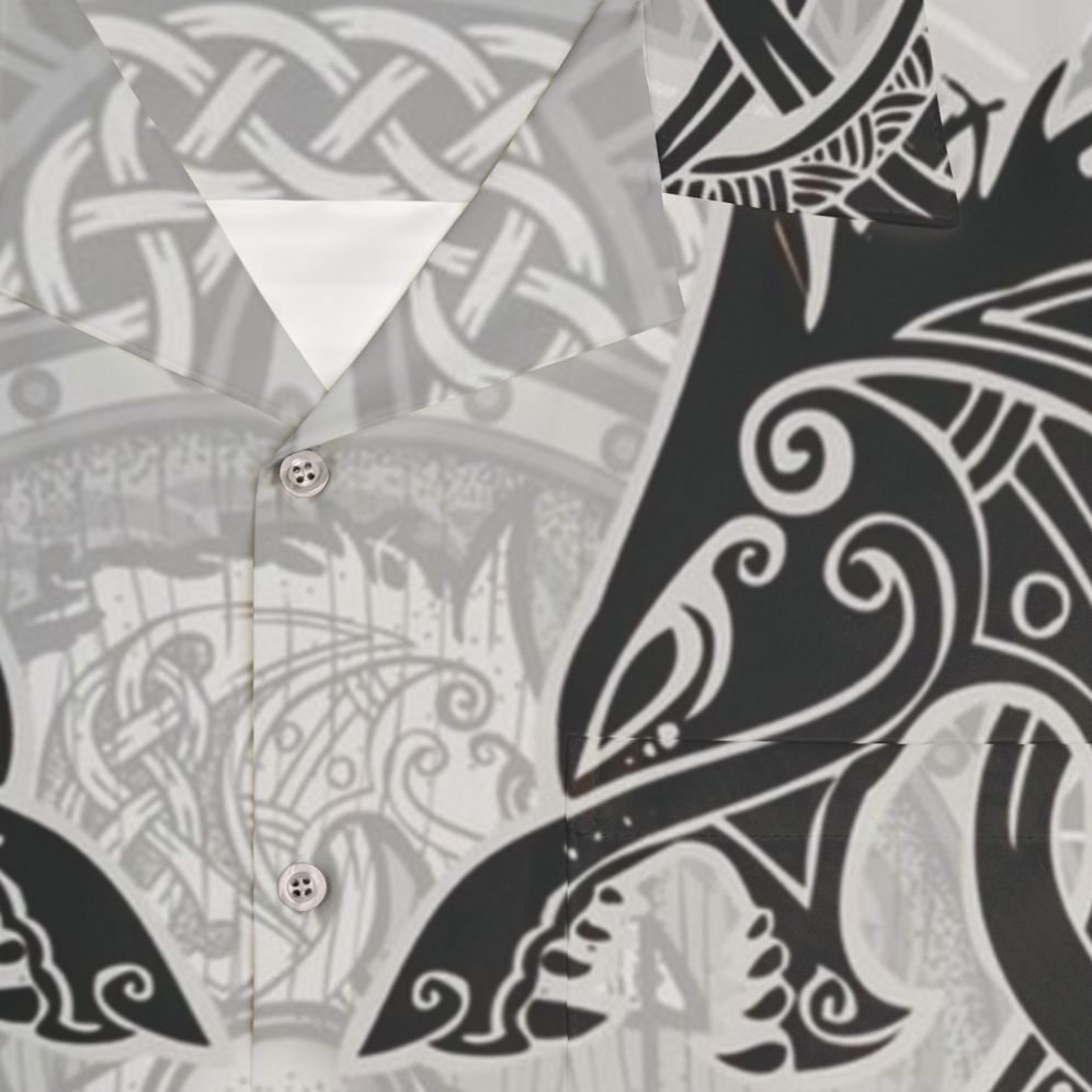 Fighting Fenrir Black Hawaiian Shirt with Norse Mythology Inspired Designs - Detail