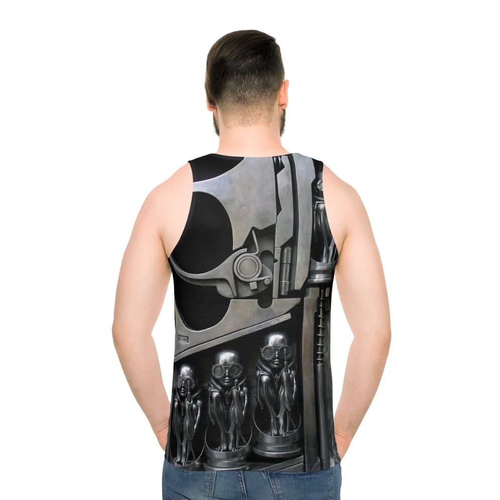 HR Giger inspired sculpture unisex tank top - men back