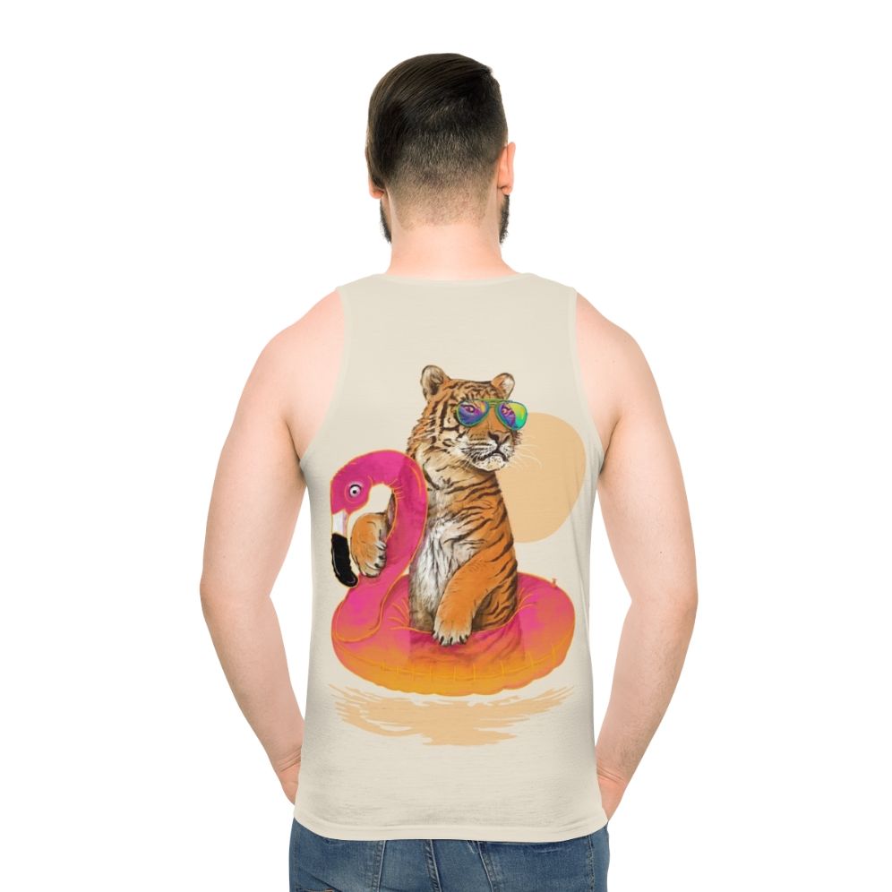 Tropical flamingo and tiger unisex tank top - men back