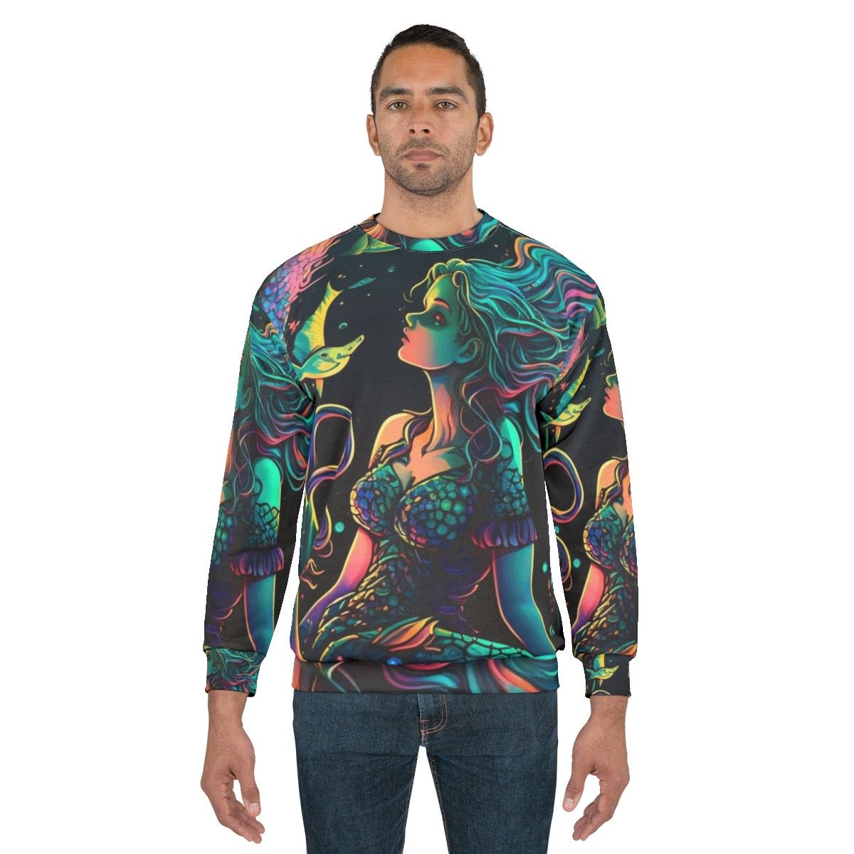 Mythical sea creatures sweatshirt featuring fantasy beasts - men