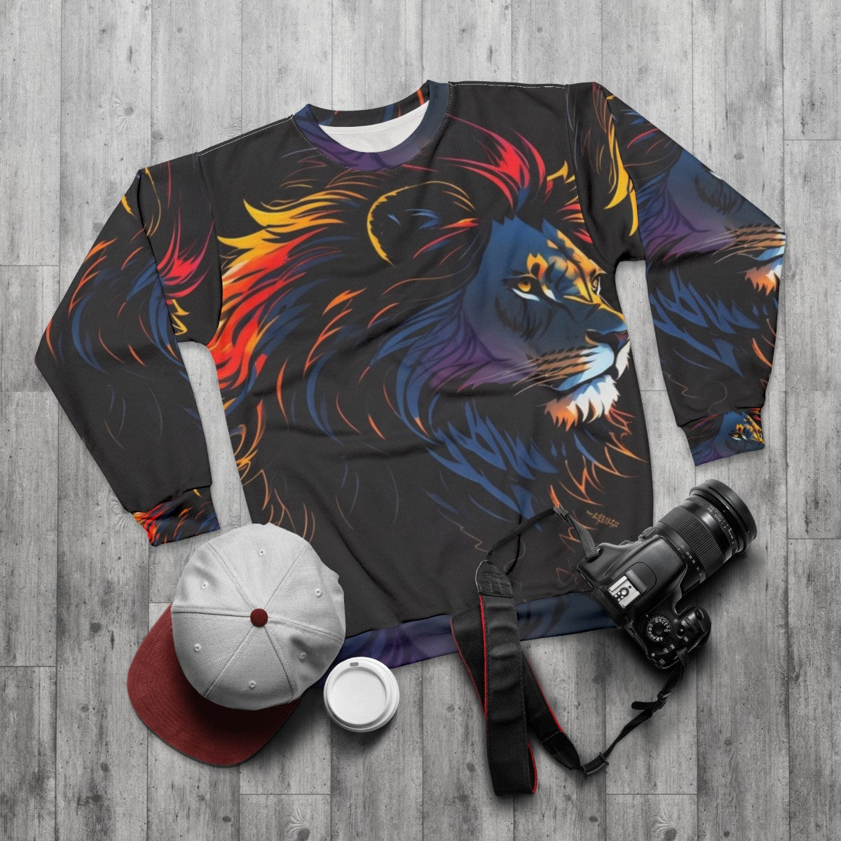 Legendary Lion Sweatshirt - Nature-Inspired Clothing - flat lay