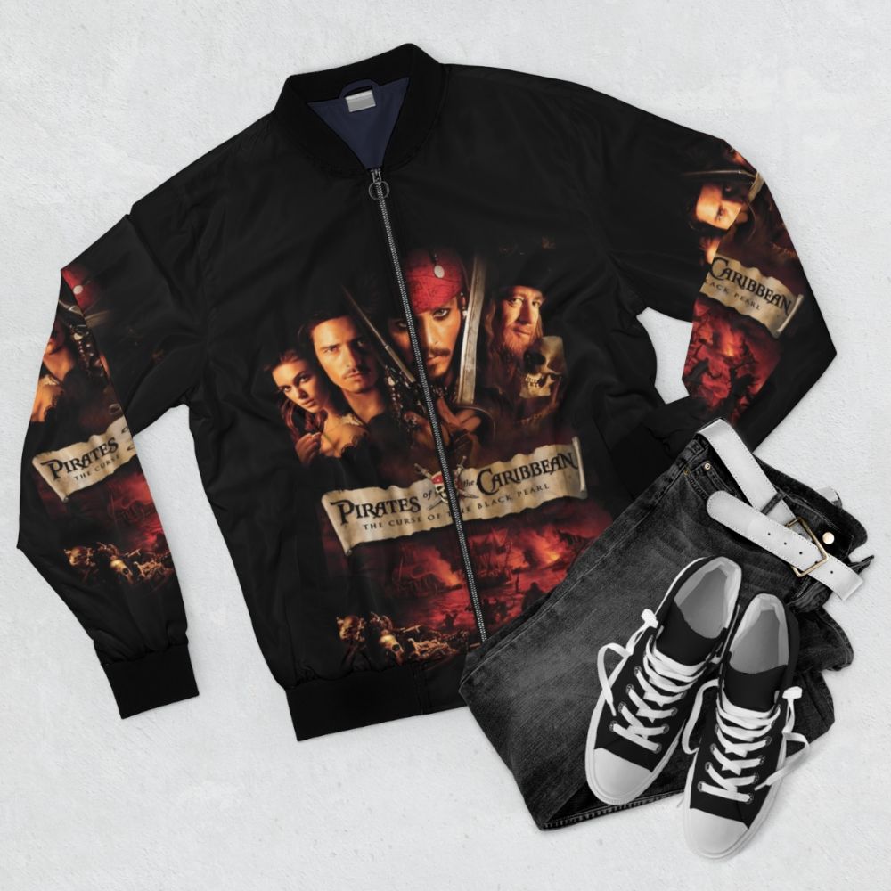 Pirates of the Caribbean Jack Sparrow Pirate Bomber Jacket - Flat lay