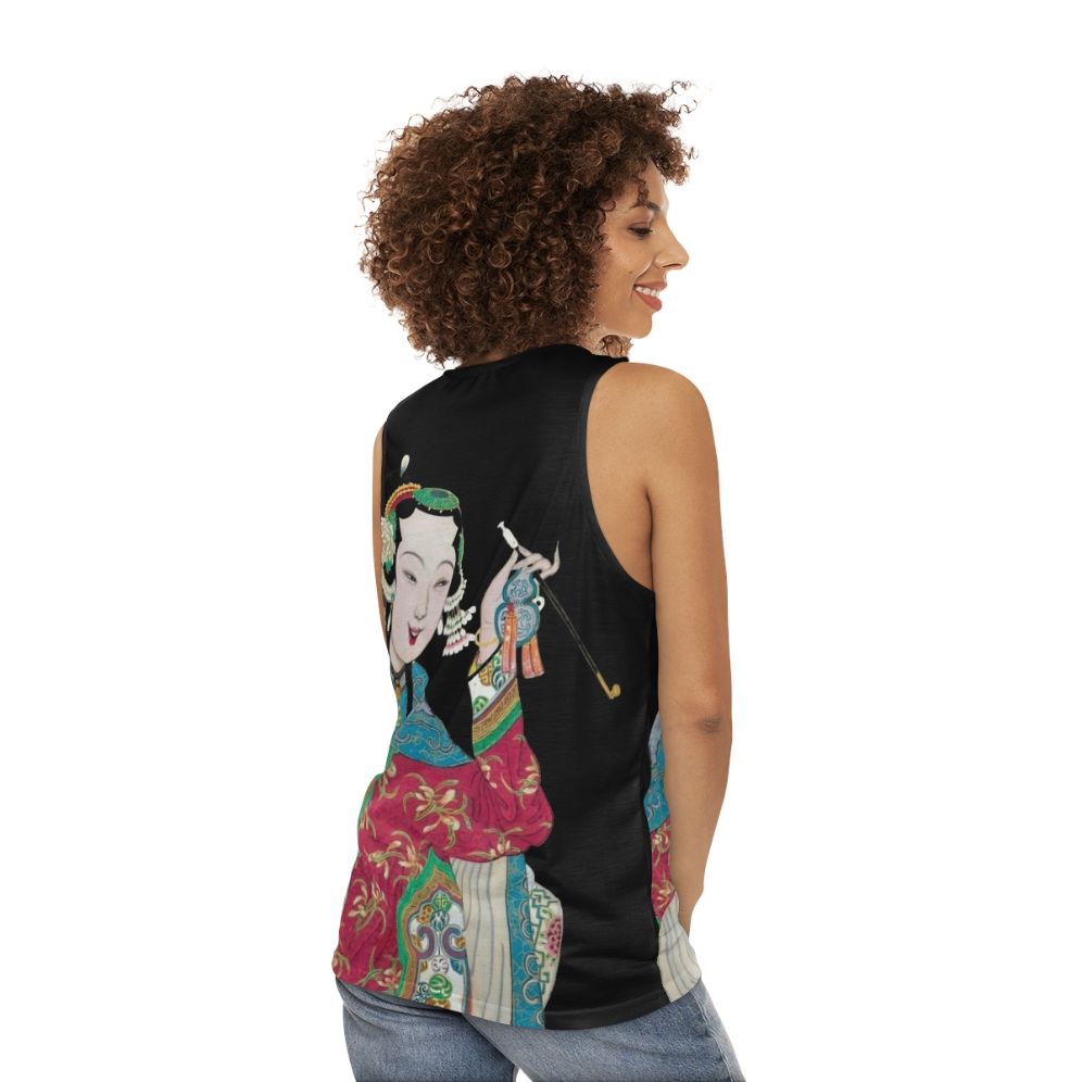 Unisex tank top featuring a captivating vintage Chinese opera figure - women back