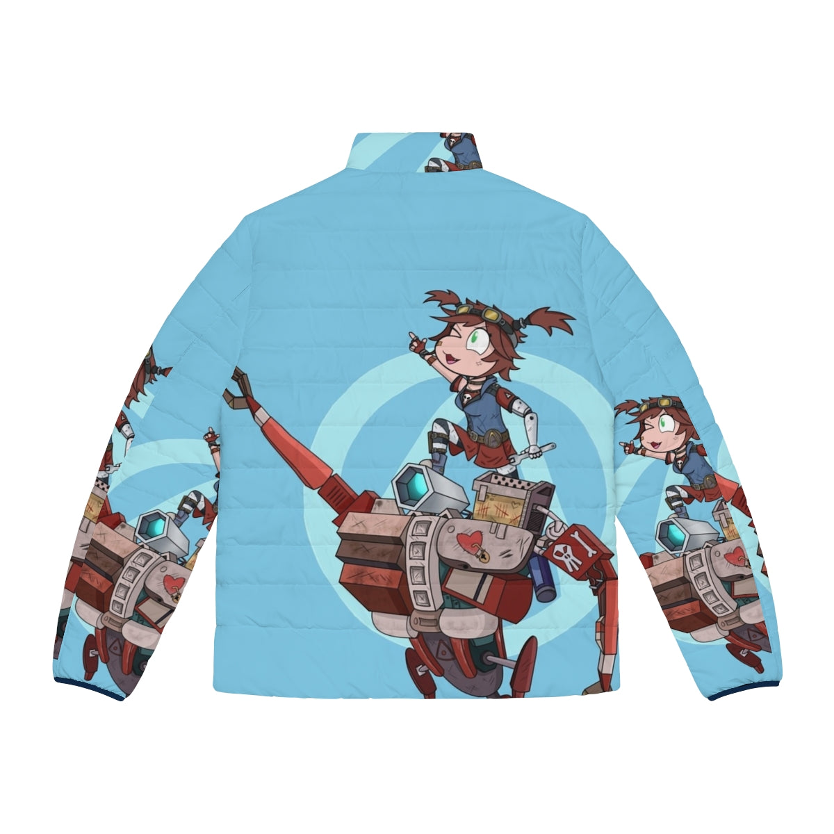 Borderlands 2 Gaige Puffer Jacket featuring the Mechromancer and her robot Deathtrap - Back