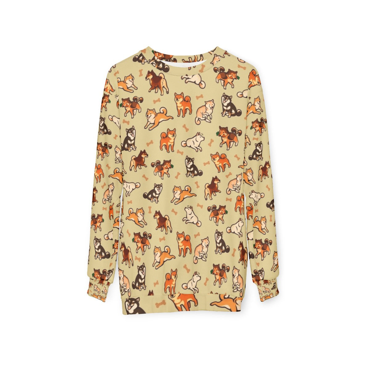 Shiba Inu Cream Sweatshirt with Cute Dog Pattern Design - hanging