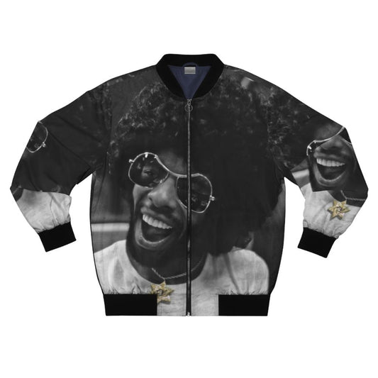 Sly Stone in the Studio Bomber Jacket featuring music, musician, and recording studio imagery