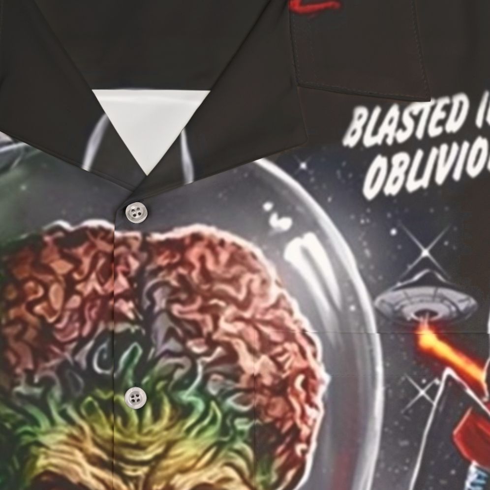 Retro Mars Attacks Hawaiian Shirt featuring science fiction comedy alien invasion - Detail