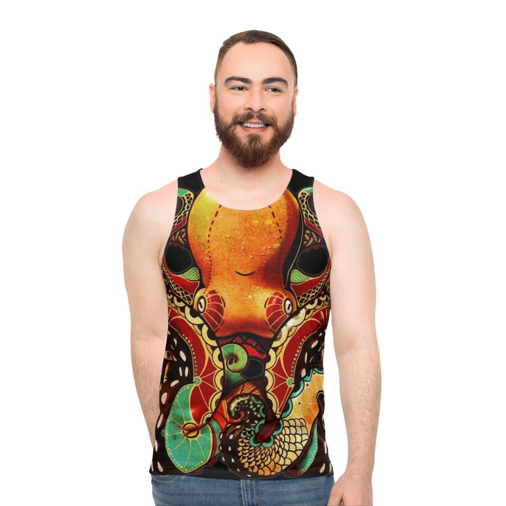 Unisex octopus tank top with nautical and tribal design - men