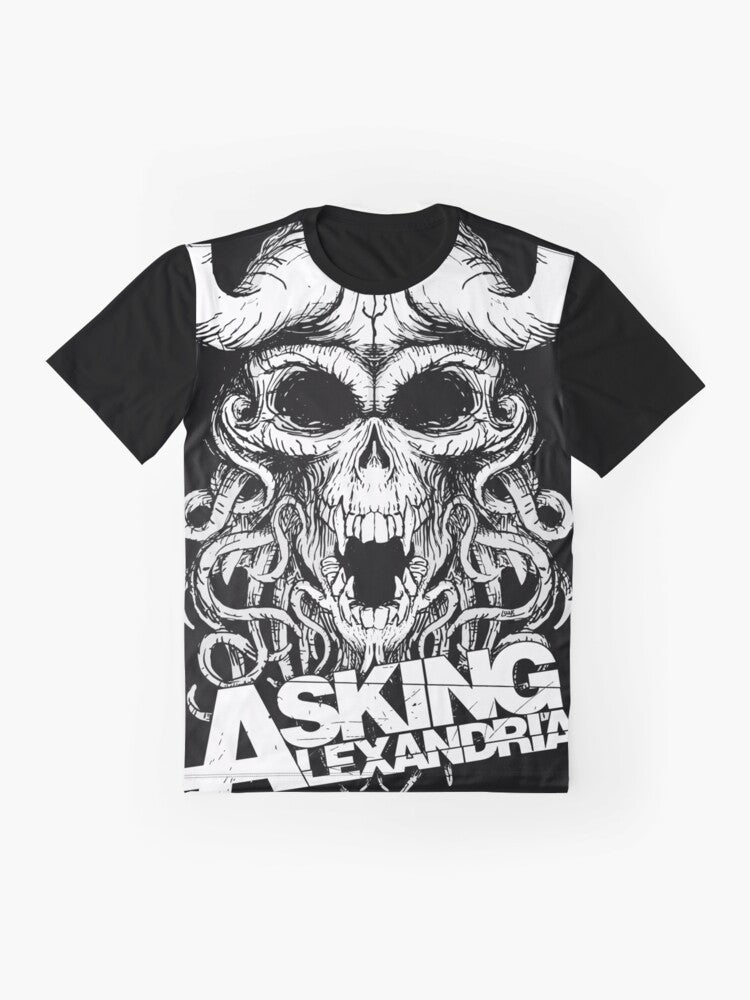 Asking Alexandria rock music t-shirt with a graphic skull and tentacles design - Flat lay