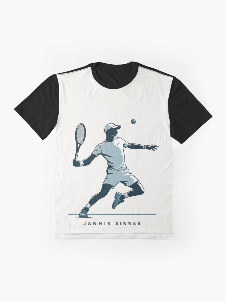 Jannik Sinner Tennis Graphic T-Shirt featuring the Italian tennis player and ATP star - Flat lay