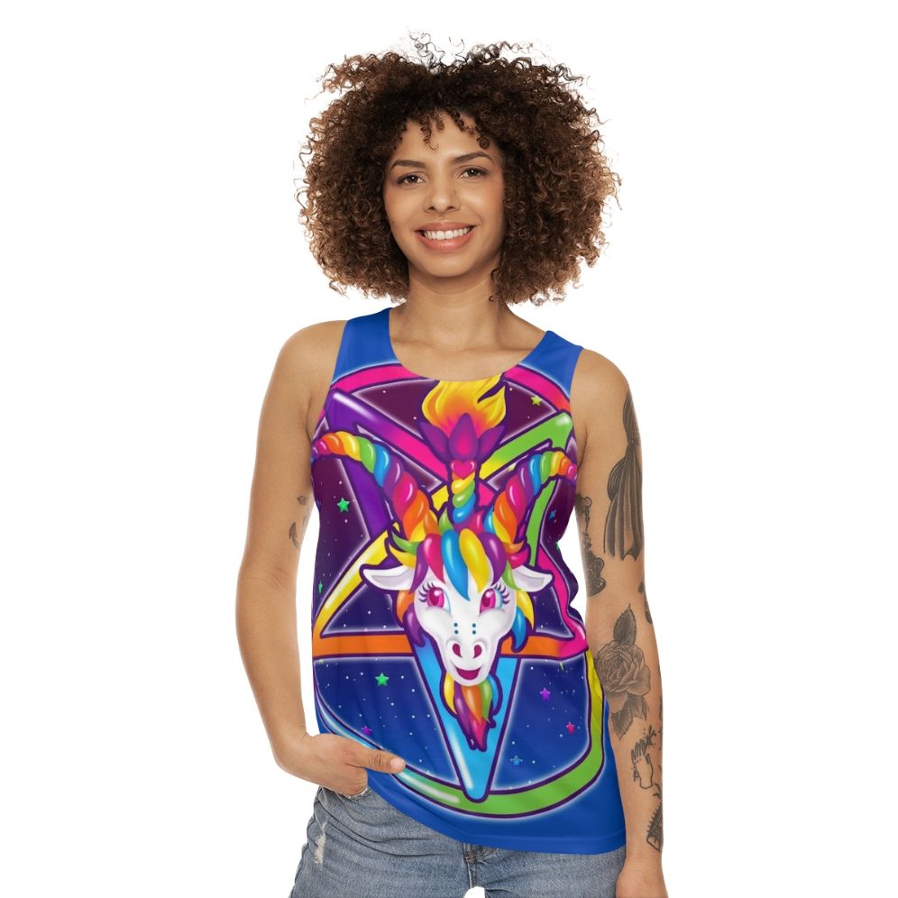 1997 Rainbow Neon Baphomet Unisex Tank Top - women