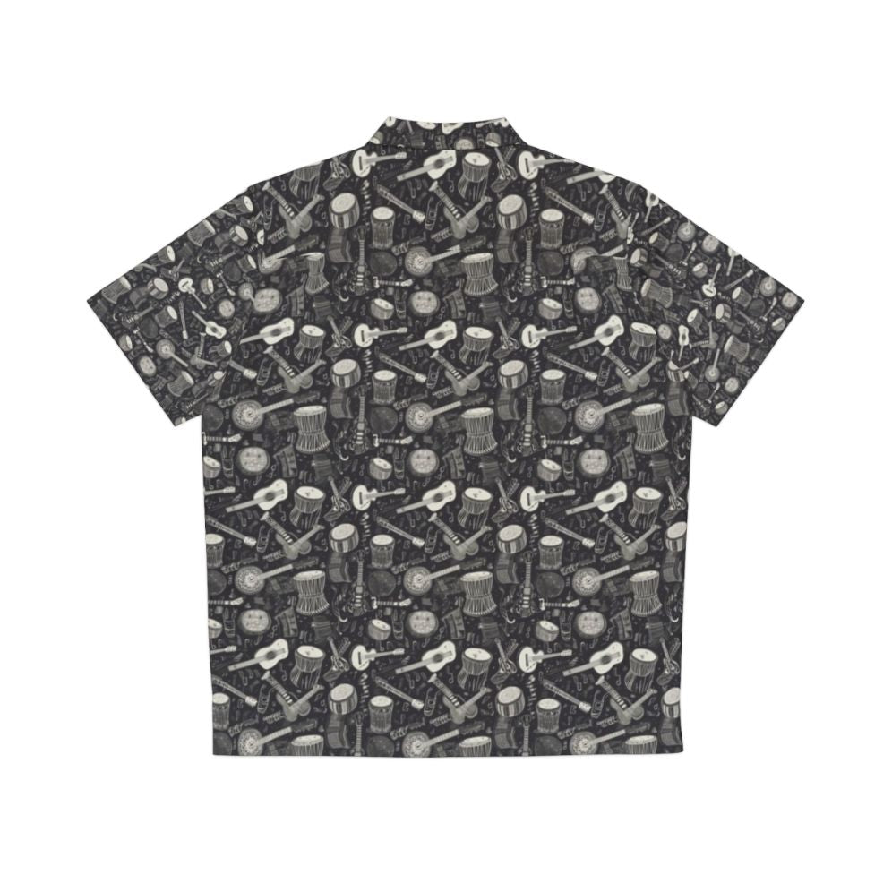 Black and white Hawaiian shirt with congo drums and guitars design - Back