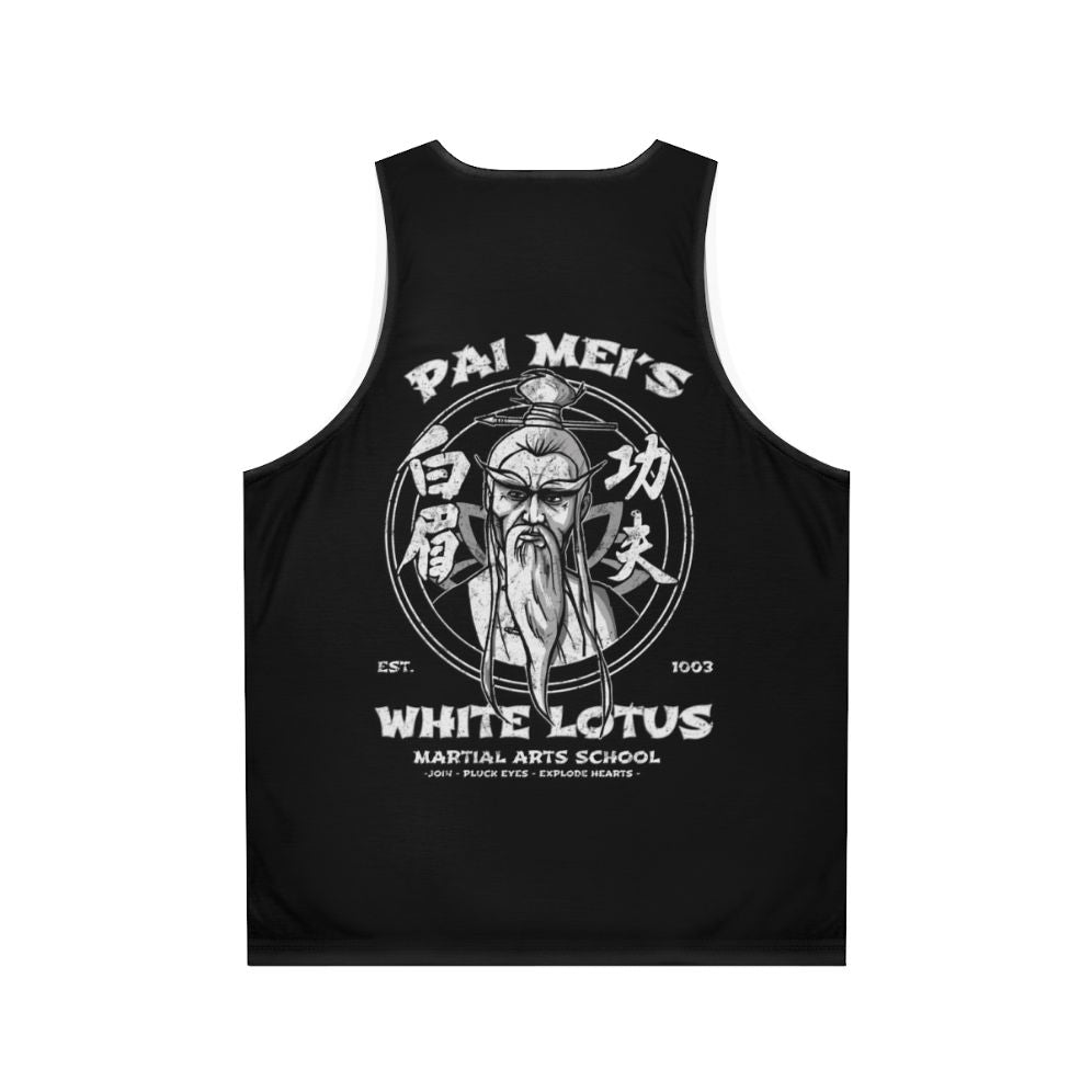 White Lotus Unisex Tank Top with Martial Arts Design - Back