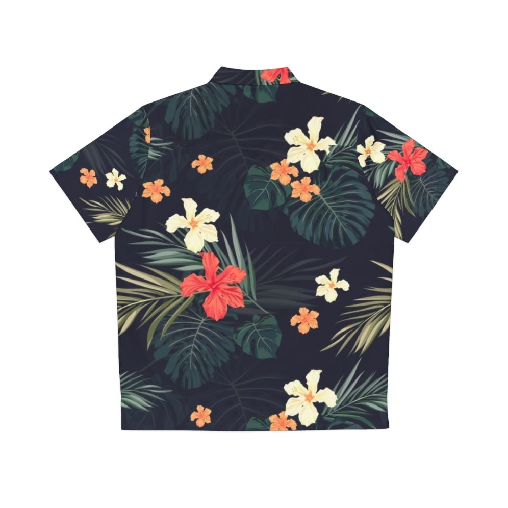 Dark tropical flowers hawaiian shirt with vintage botanical pattern - Back