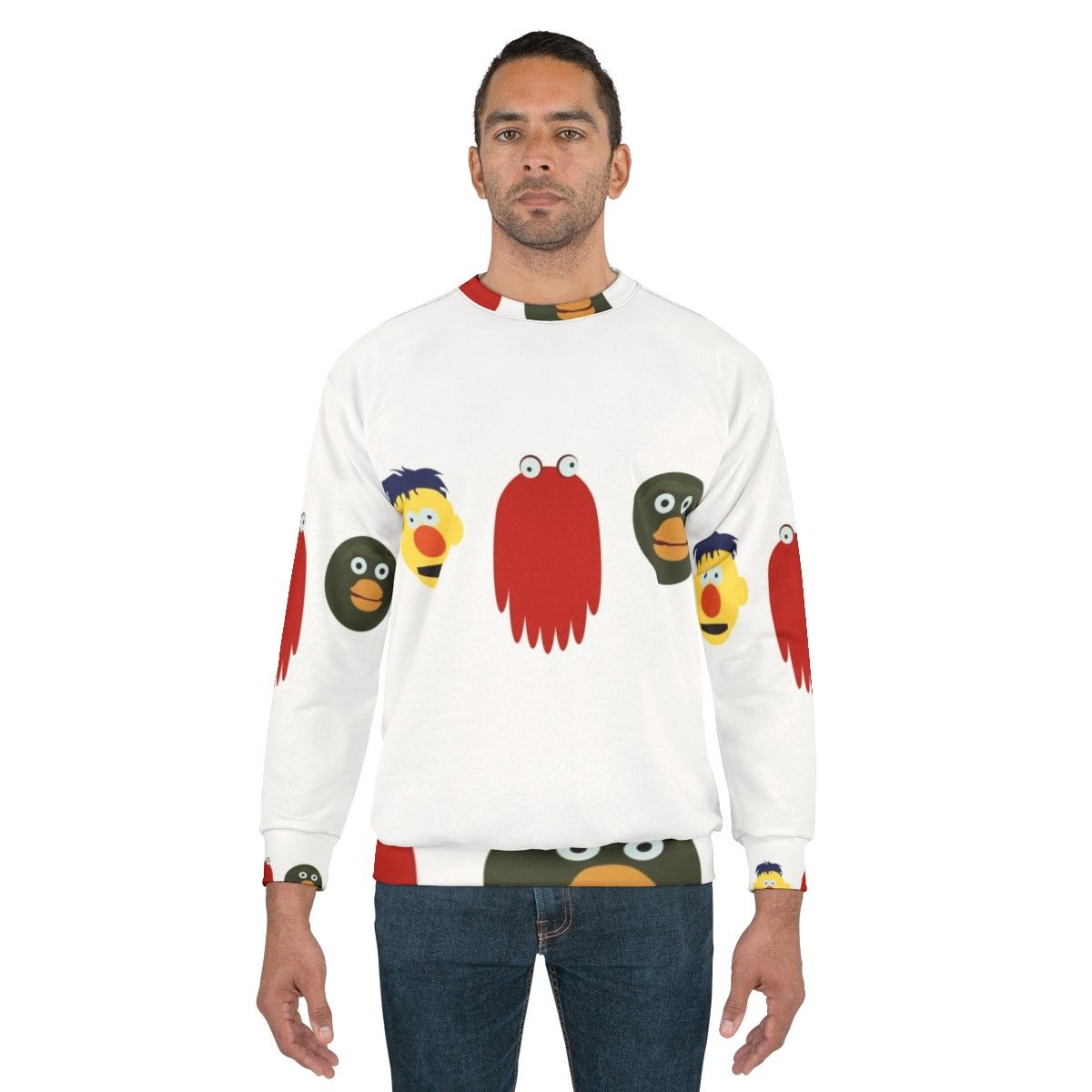 Don't Hug Me I'm Scared' themed sweatshirt with creepy puppet design - men