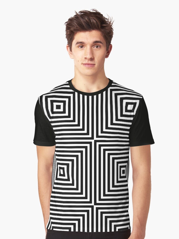 Optical illusion op art black and white minimalist graphic design t-shirt - Men