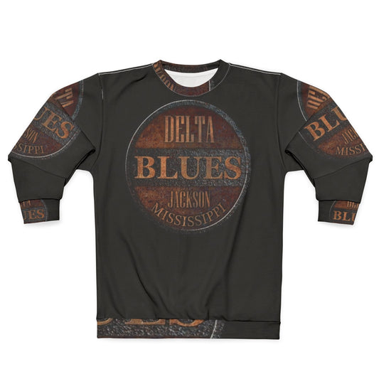 Rusty Delta Blues Sweatshirt with vintage American music and guitar graphics