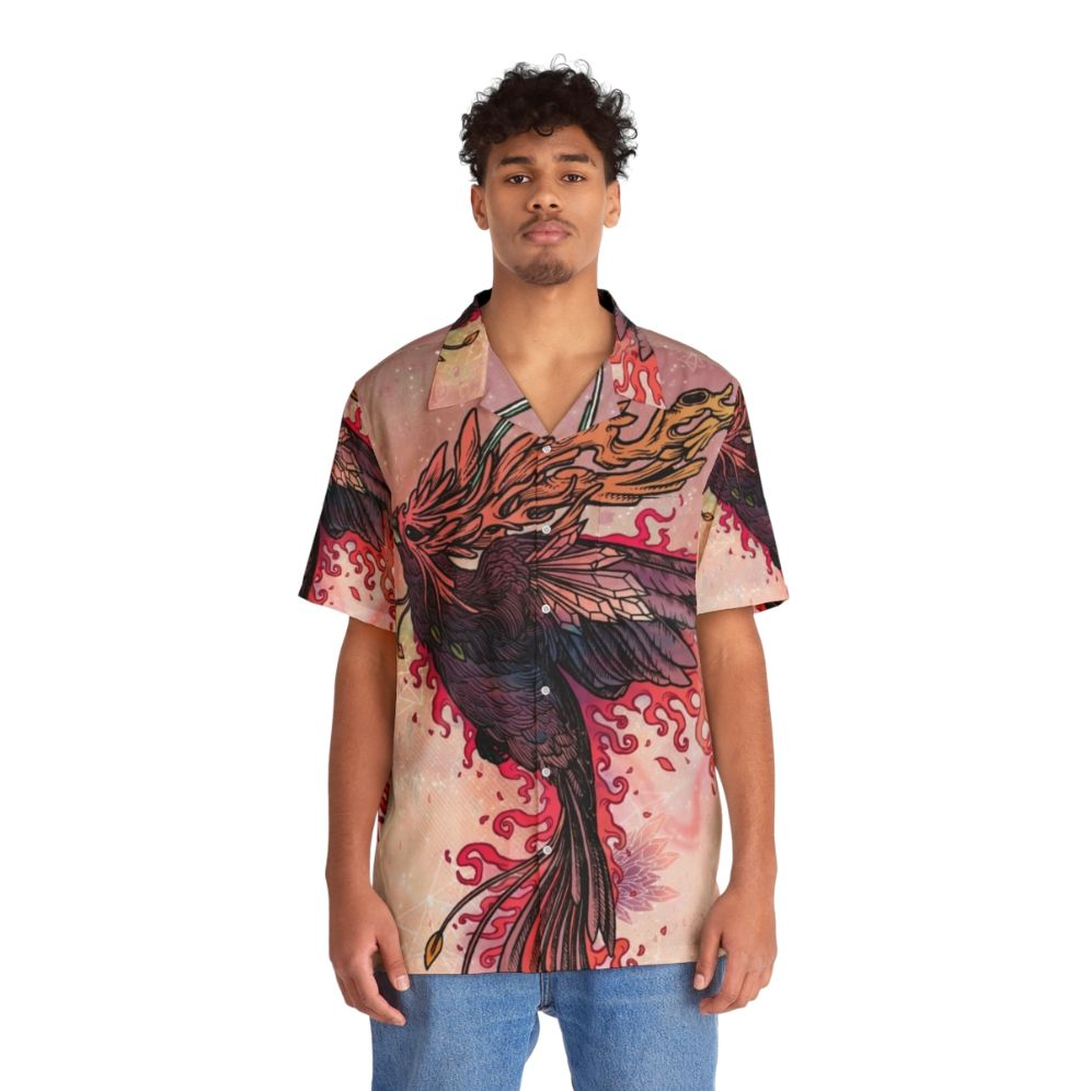 Fiery Phoenix Hawaiian Shirt with Legendary Mythical Creature Design - People Front