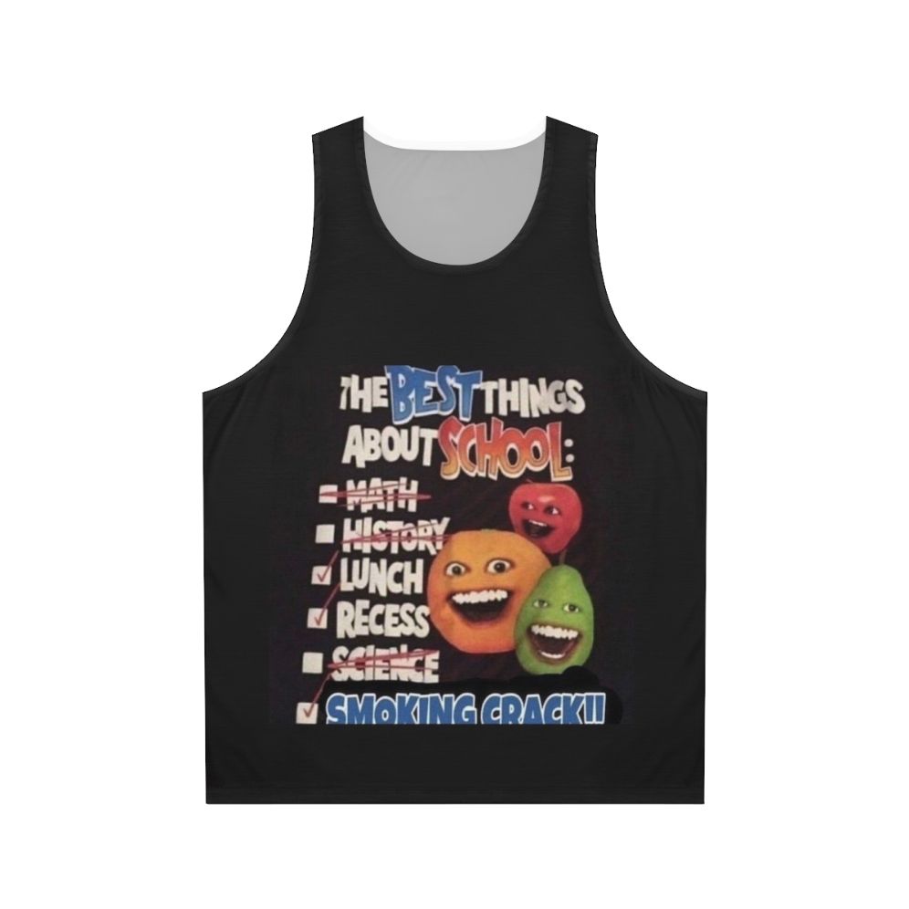 Annoying Orange inspired unisex tank top with a humorous school-themed graphic