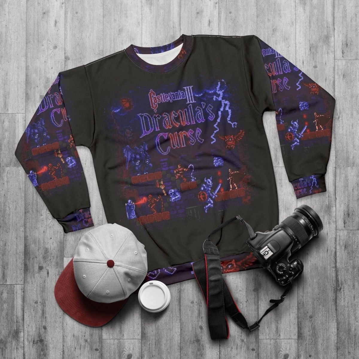 Castlevania Dracula's Castle Retro Gaming Sweatshirt - flat lay