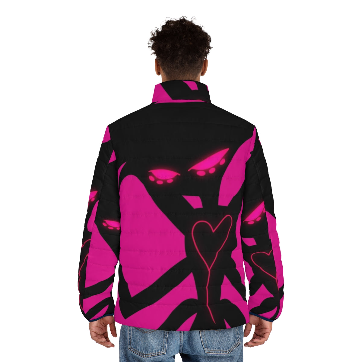 Angel Dust Neon Puffer Jacket featuring Hazbin Hotel character - men back