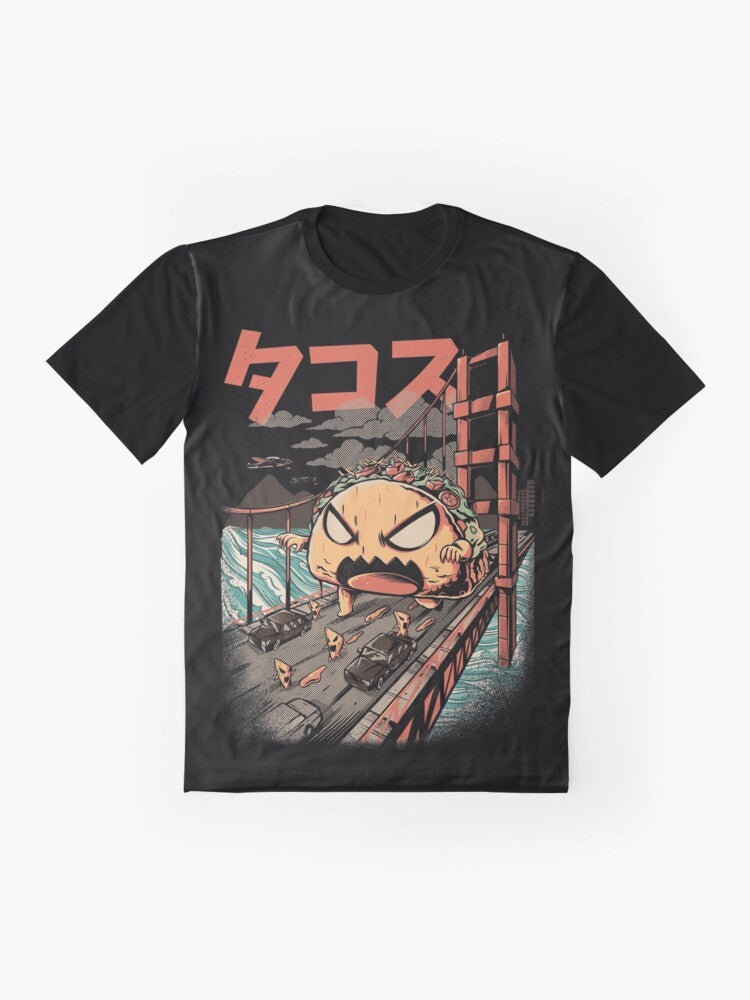 Takaiju Japanese monster graphic t-shirt with a fierce, angry design - Flat lay