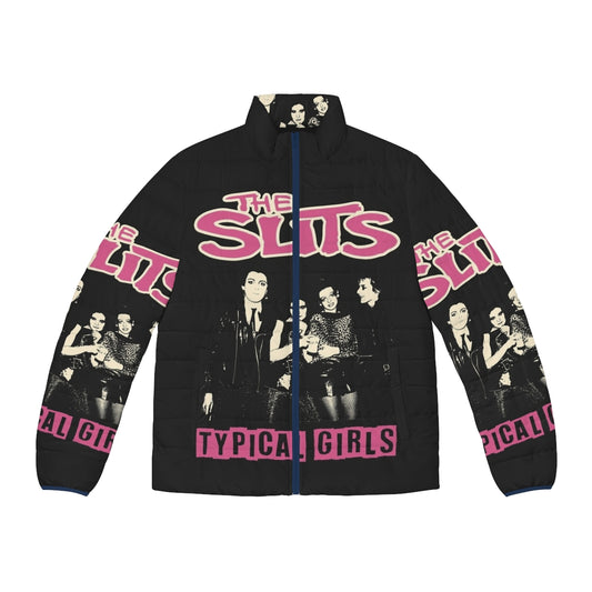 The Slits Typical Girls Punk Puffer Jacket, featuring the iconic punk band's logo