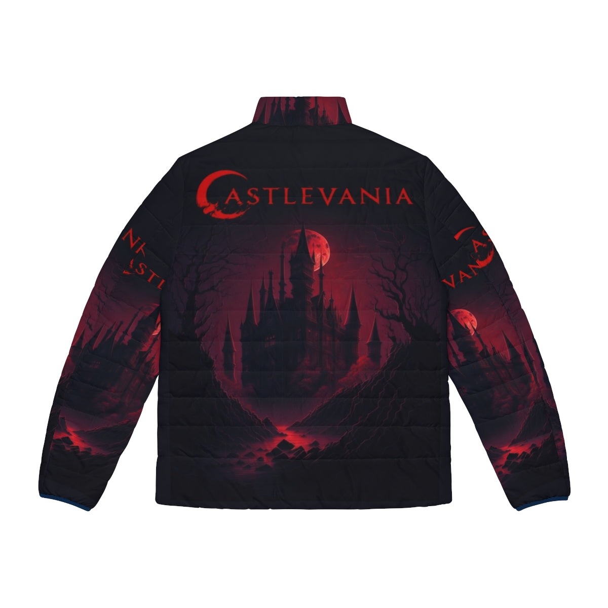 Castlevania: A Dark Place Puffer Jacket, featuring characters from the Netflix anime series - Back