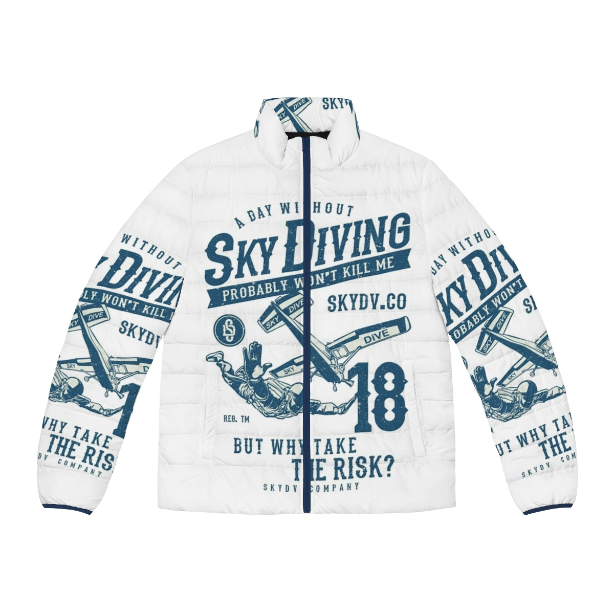 Skydiver Skydiving Puffer Jacket with Ironic Humor Saying