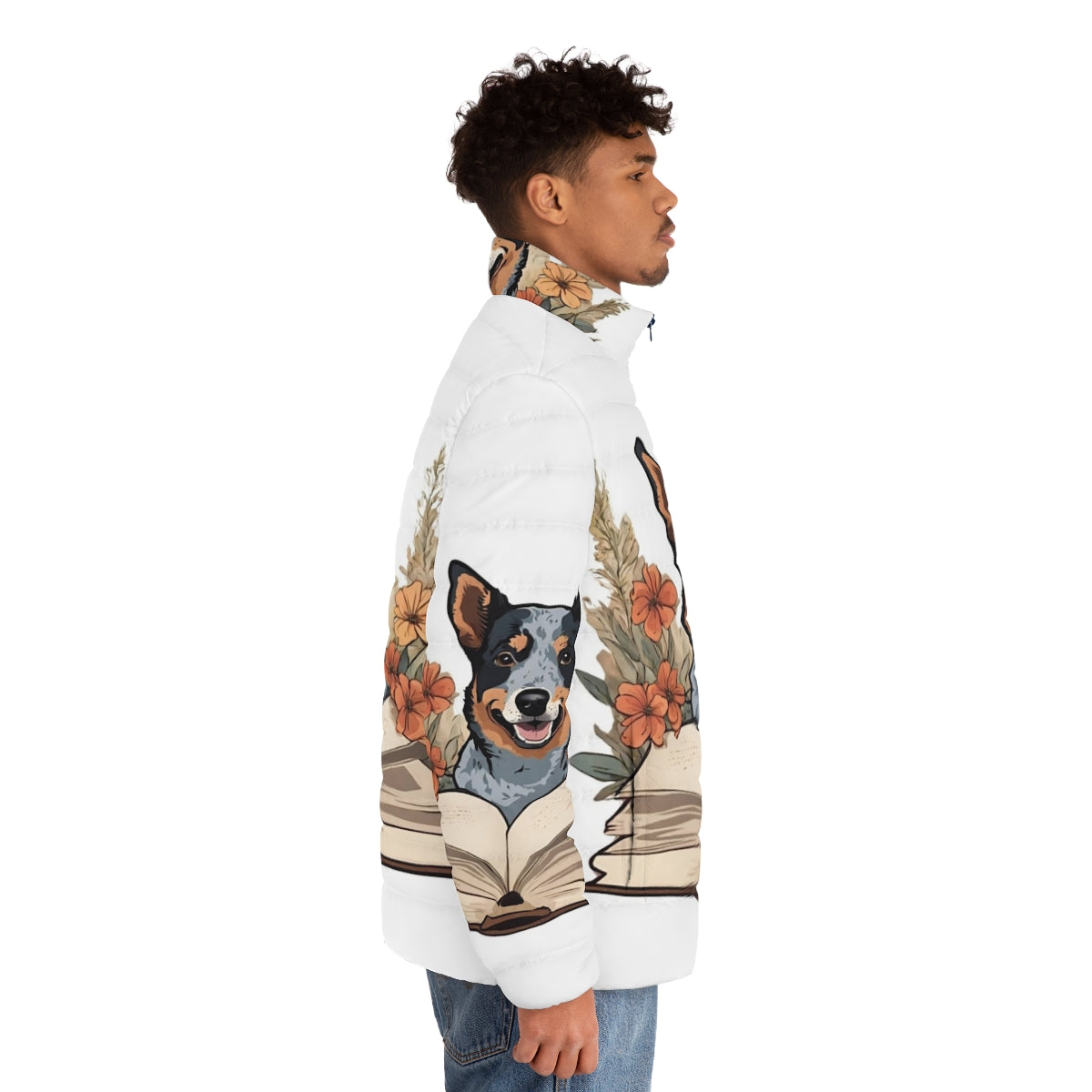 Floral puffer jacket for Australian Cattle Dog - men side right