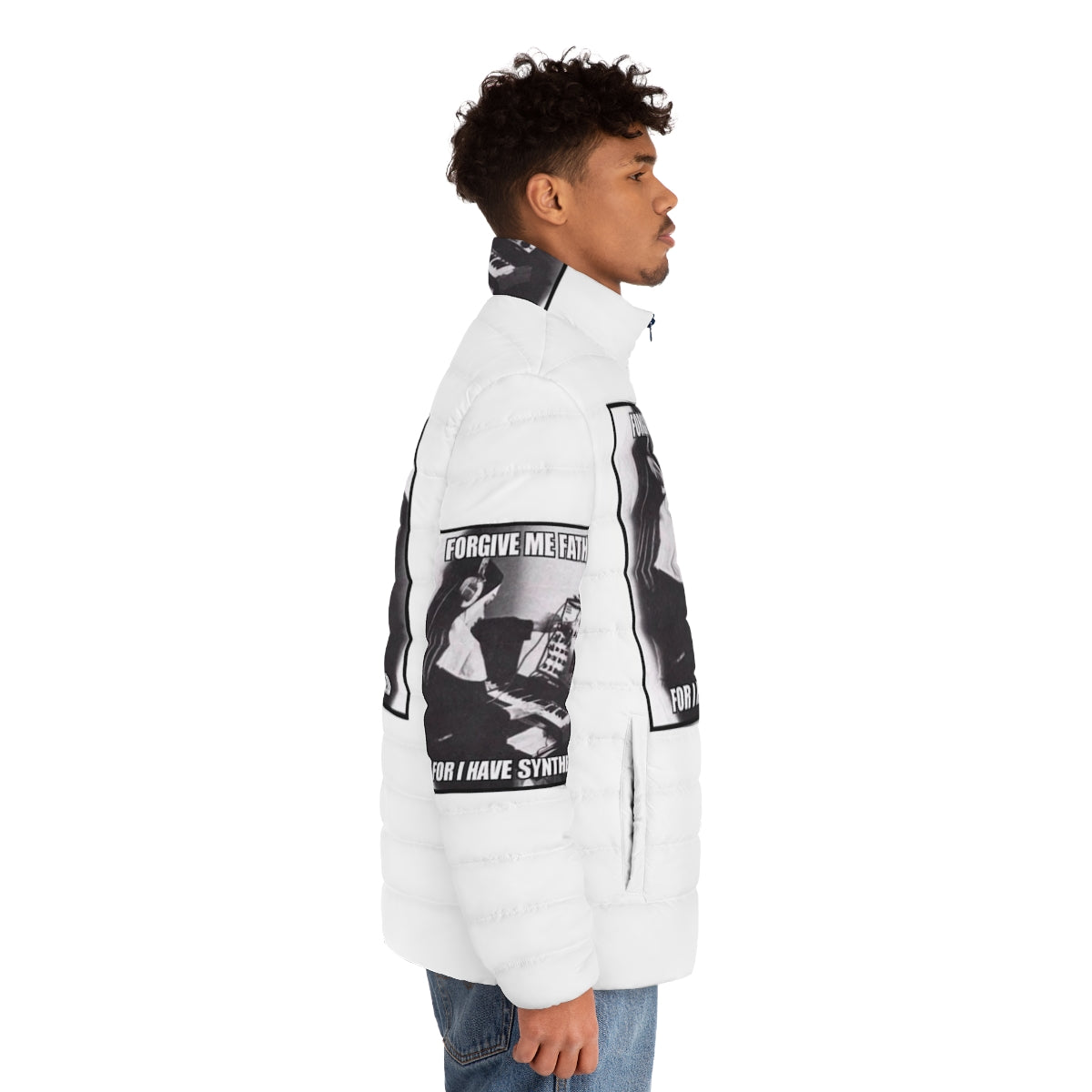 The Weeknd 'Forgive Me Father' Puffer Jacket featuring XOTWOD music quotes and hip hop inspired fashion - men side right