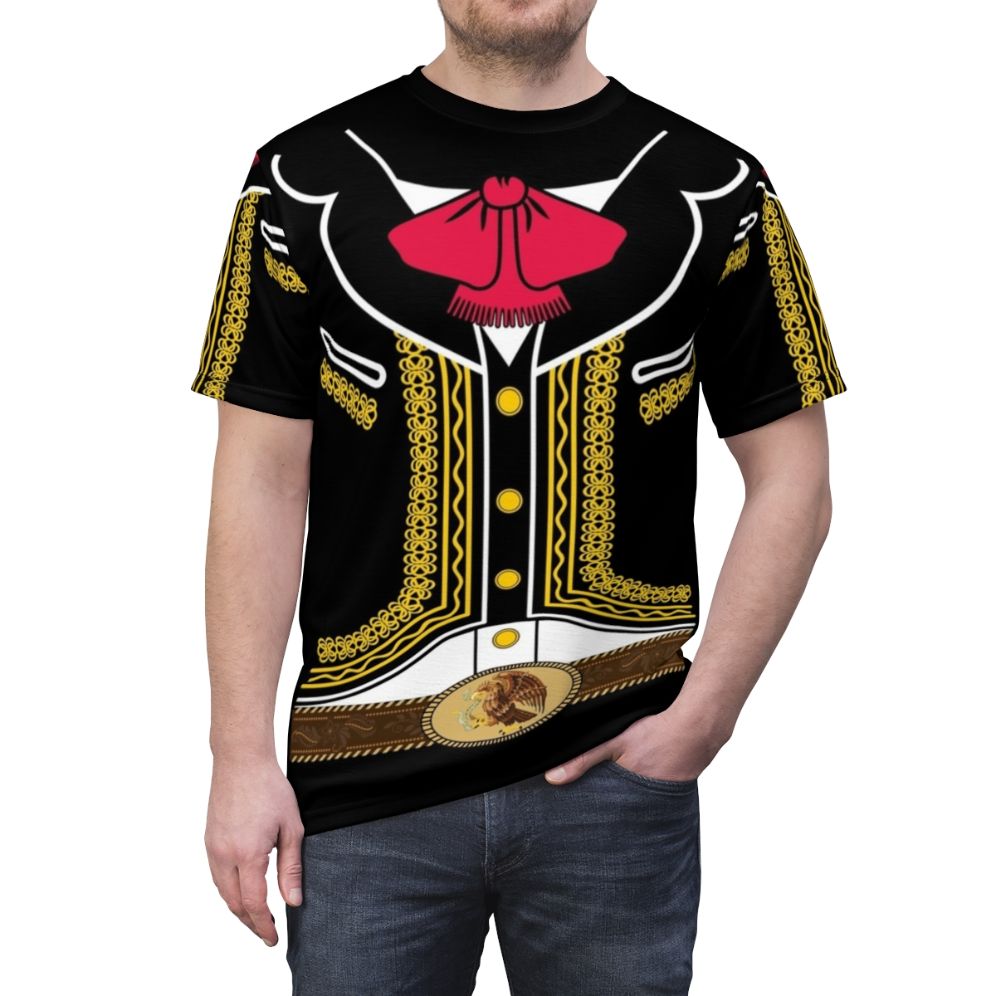 Mariachi-inspired costume t-shirt with vibrant colors and Mexican-themed graphics - men front