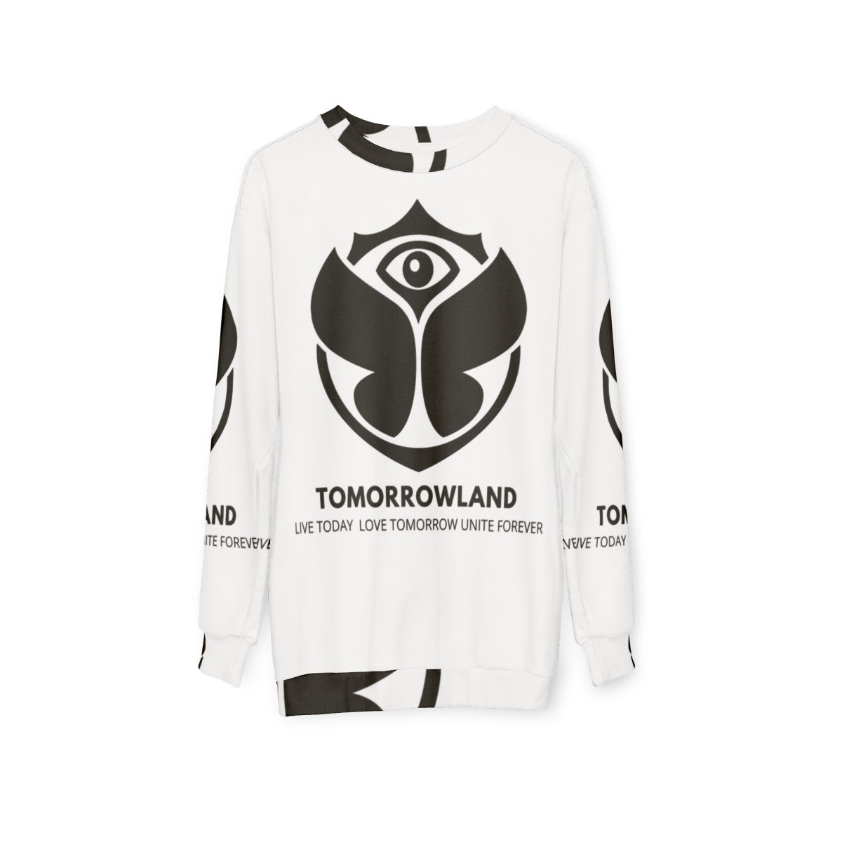 Tomorrowland Music Sweatshirt with EDM Festival and Rave Motifs - hanging