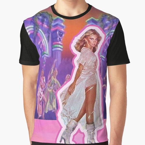 A graphic t-shirt featuring a childhood dream of being a Xanadu roller skating muse.