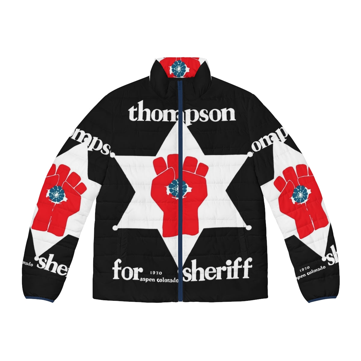 Hunter S Thompson Sheriff Puffer Jacket featuring psychedelic graphics