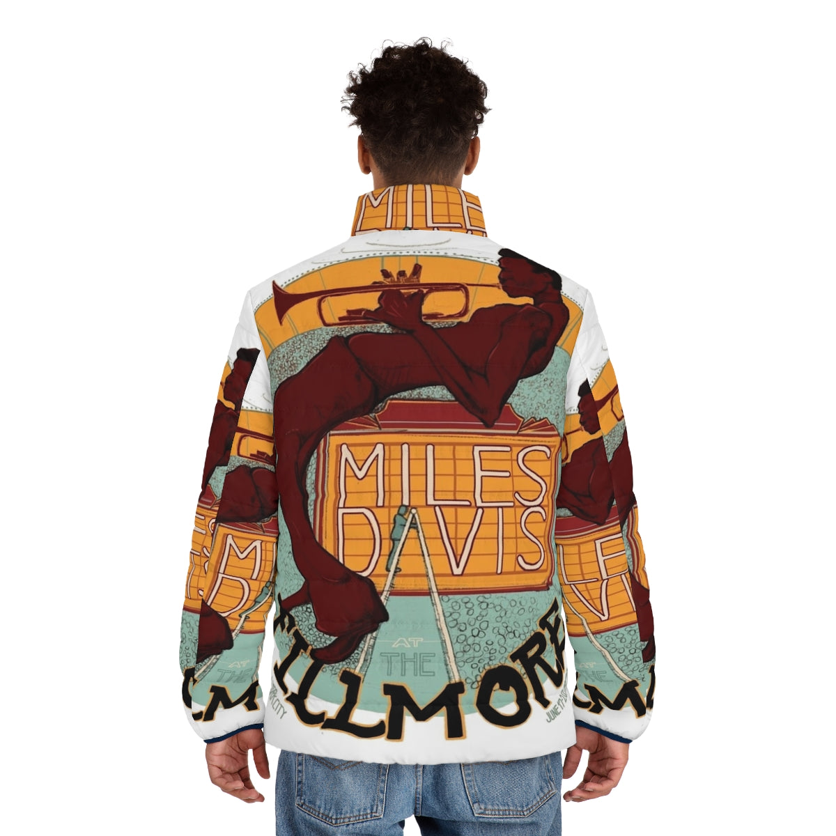 Miles Davis Jazz Puffer Jacket featuring Fillmore Concert Inspired Design - men back