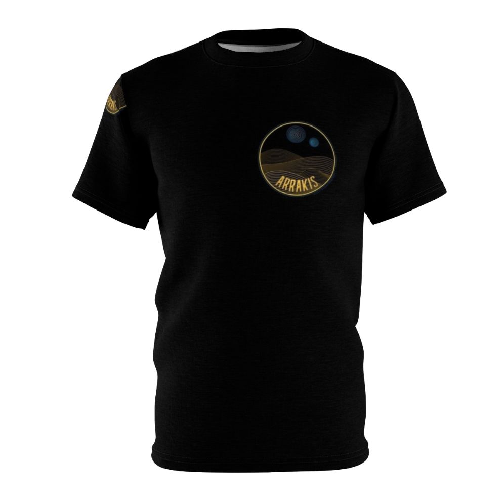 AOP t-shirt featuring a line art landscape design of the desert planet Arrakis from the Dune franchise