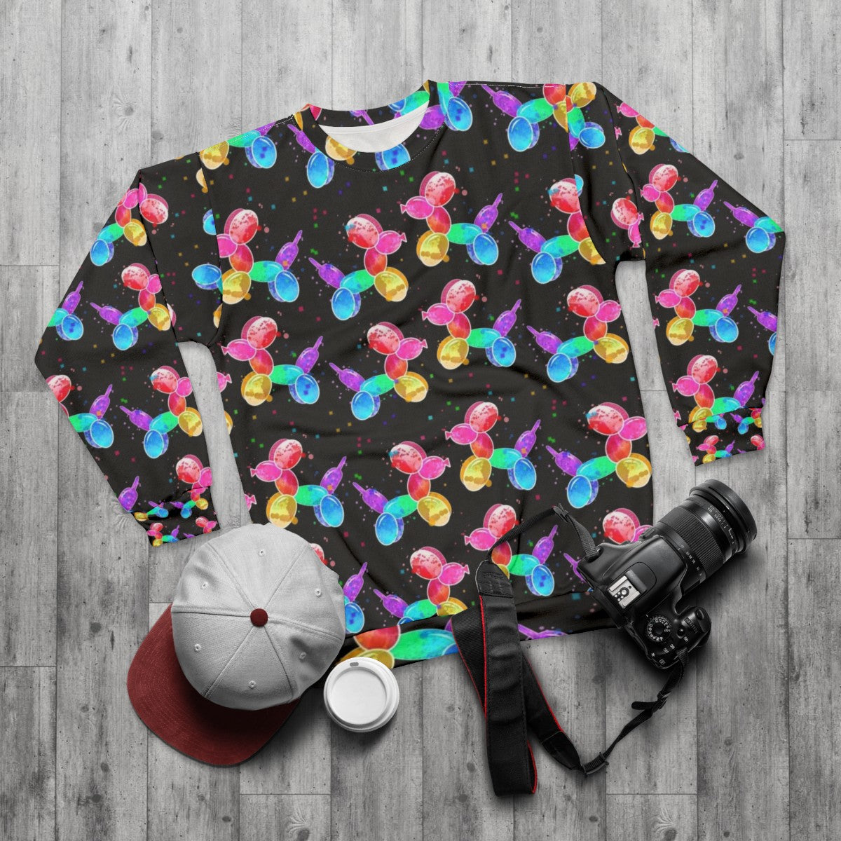 Watercolor balloon dogs sweatshirt - flat lay