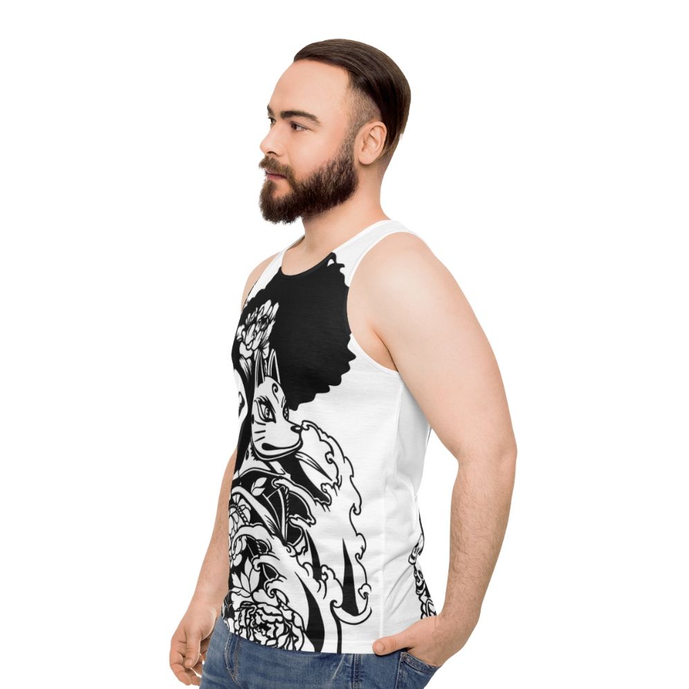 Unisex tank top featuring the design of Afua Asantewaa, a historical figure from black history - men side