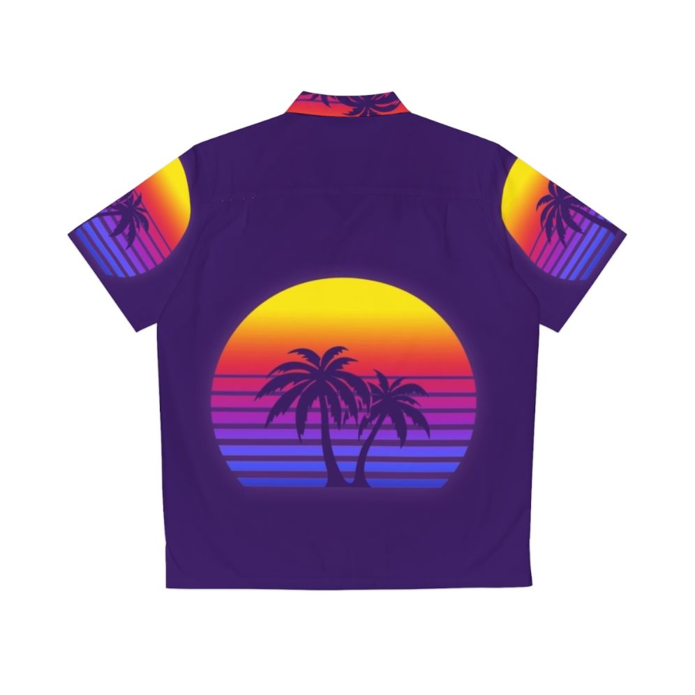 Synthwave Hawaiian Shirt with Retro Palm Trees and Neon Sunset - Back