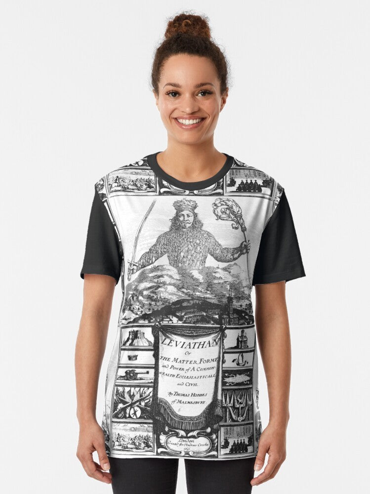 Thomas Hobbes' Leviathan Frontispiece Graphic T-Shirt featuring the iconic 1651 cover design by Abraham Bosse - Women