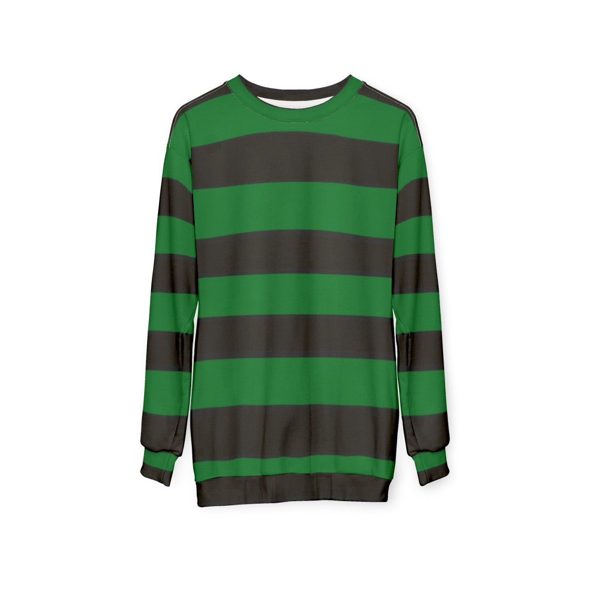 Green and striped sweatshirt with horizontal stripes - hanging