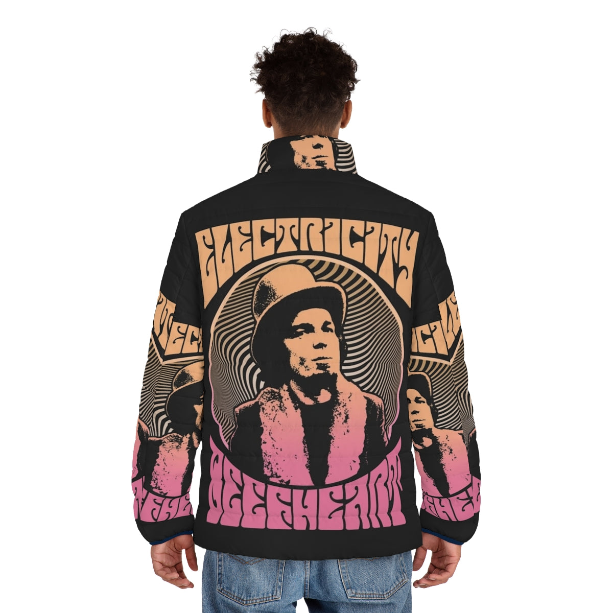 Captain Beefheart psychedelic rock puffer jacket with retro 1960s music design - men back