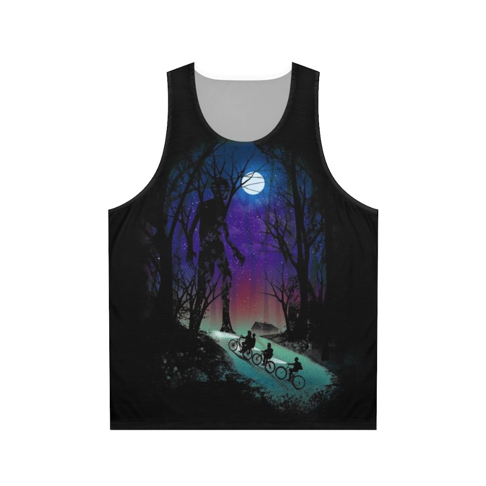 Unisex sci-fi and horror inspired Stranger In The Woods tank top